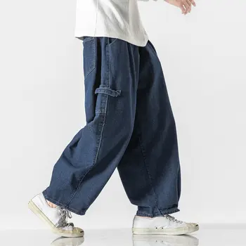 Градинска облекло в стил хип-хоп, широки дънки за мъже, модни панталони оверсайз, улични дънкови панталони, мъжки дънкови панталони-карго, корейски 5XL