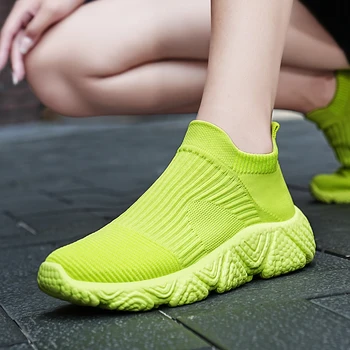 Дамски маратонки NKLSA, лятна градинска ежедневни вязаная спортни обувки, нескользящая мека подметка, дишаща тенис обувки за жени