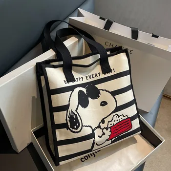 Дамски модни холщовая чанта през рамо шарени, дамски лятна ярка чанта 2023, Нова Мультяшная чанта Snoopy, чанта за пазаруване, 33x32x13 см