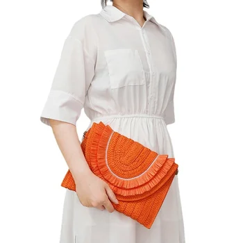 Дамски нова мода празнична тканая чанта, Дамски книжен трева, малка ръчна чанта, Чанта за запечатване на писма от морската слама за почивка на едро