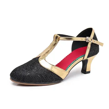 Дамски нова модерна танцови обувки, дамски обувки с остри пръсти, мека гумена подметка за джаз танго, танц сандали на ток 3,5/5,5 см, 5 цвята