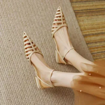Дамски обувки с остър пръсти на висок ток 2023, модни летни офис дамски сандали за партита, Дамски обувки Zapatos Mujer
