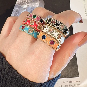 Дамски пръстен на пръста си с цирконий цвят бохемски емайл, регулируеми откриване на халки, луксозни Дамски пръстени, вечерни сватбени бижута, Подаръци