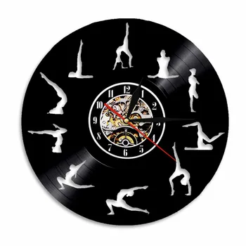 Декоративни стенни часовници за йога студио Модерен дизайн Гимнастически винил часовници с рекордно време Декор Уникална Идея за подарък за баба йога