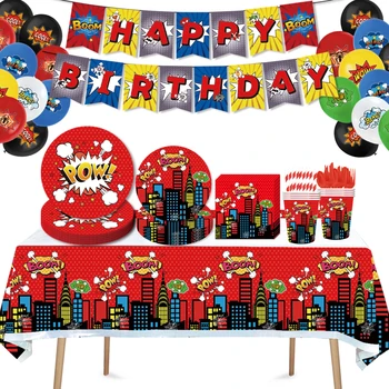 Декорация за рожден Ден на супергерой, детски душ, Градски Червен Герой, Тематични Аксесоари за партита, за Еднократна употреба, Чаши, Салфетки, Чинии, покривки за Комплект