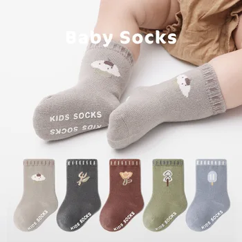 Детски чорапи на пода, новост 2023 г., памучни нескользящие чорапи до средата на прасците с анимационни герои за новородено, детски чорапи за малки момичета, сладки бебешки чорапи 1-5 години