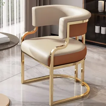 Дизайнерски Офис стол за хранене Кухненски Мобилни трапезни столове от златни кожа, скандинавските столове-шезлонги Salle Manger, стилни мебели