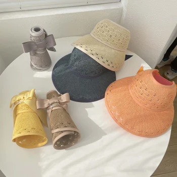Дишащи слънчеви шапки с защита от uv, горната празна детска шапка, солнцезащитная шапка с голяма периферия за момичета и момчета, детска плажна сламена шапка, детски аксесоари