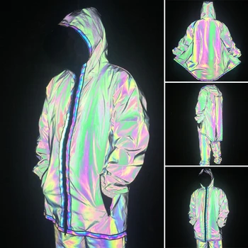 Дъгова светоотражающая дрехи за почивка на открито, светоотражающая яке-пончо с двоен джоб, TUE88