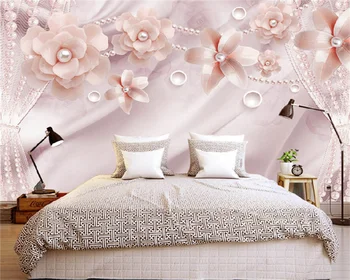 Европейският романтичния средиземноморски стил, перлени розови цветя, луксозна всекидневна, спалня, фон за домашен интериор, стенни боядисване, тапети