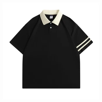 Ежедневна лятна риза с къси ръкави в американски стил 2023, однотонная черна риза поло с къс ръкав, Марка модни Дрехи за мъже, Размер Oversize 4XL 5XL
