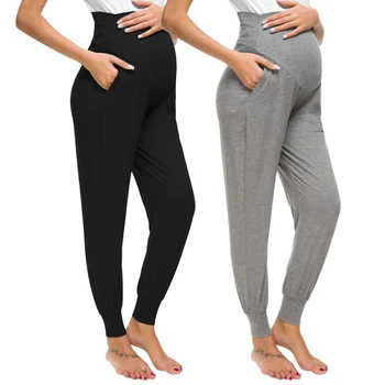 Ежедневни панталони за бременни, еластични, удобни спортни панталони за йога, обикновен панталон за бременни с висока талия и джоб