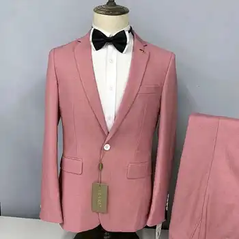 Елегантна рокля За мъже, розов костюм, сако, Панталони, мъжки яке за пушачи, облекло за Младоженеца, Сватбена парти, Социална официално облекло, 2 бр., яке, Панталони