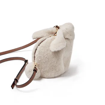 Есен-зима, нова дамска чанта от кожа агне, чанта през рамо със заек, нишевый дизайн, чантата с мультяшными животни 01-GN-ymzptz