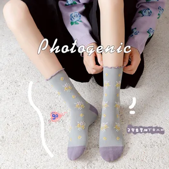 Есенно-зимни дамски ученически чорапи с разпокъсани цвете, реколта памучни чорапи в стил японски колеж, лидер на продажбите фабрика