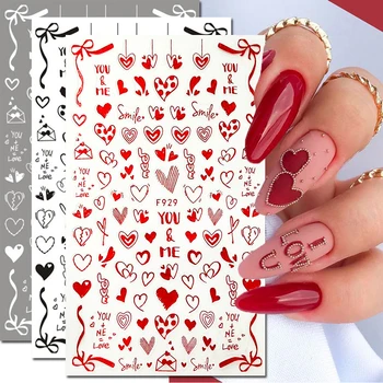 Етикети за дизайн на ноктите, червени, черни, бели, любовни Писма, сърца, Ден на Св. Валентин, стикери за нокти, декорация за красота на Върховете на ноктите