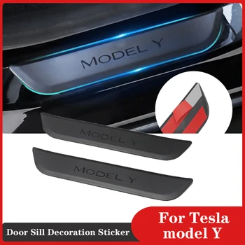 За Tesla Model Y 2021 2022 2023 стикер за декорация на прага на задната врата, оригинални автоаксесоари, светещ защитна лента за педалите