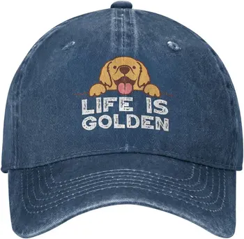 Забавни шапки златист ретривър Life is бейзболна шапка на златист ретривър, за мъже, модерни дамски шапки на тъмно-син цвят