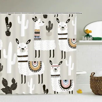 Завеса за душ с изображение на котка и животни, завеса за баня, Душ покривка, завеса за душ с 12 куки, завеса за душ