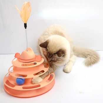 Завъртане на куха играчка за котешки аксесоари, пътека с топки, Играчки за котки, Интерактивно обучение интелект със забавна пръчка от пера