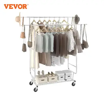 Закачалка за дрехи VEVOR, тежкотоварни закачалка за дрехи, регулируема дължина, Закачалка за дрехи с долния рафт и колела за пране