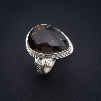 Звездните камъни опушен кварц Ръчно изработени пръстен от сребро 925 проба 7 F1915