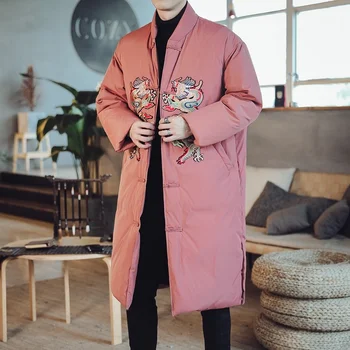 Зимна дизайн в китайски стил, топло утолщенное палто с катарама в ретро стил, якета за мъже, дълго ежедневното свободно палто за мъже KK3264