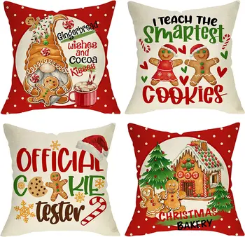 Зимните Коледни натруфен Гномики Декоративни Калъфки за възглавници, Коледна Елха Дядо Коледа Какаови бисквити На точки За дома