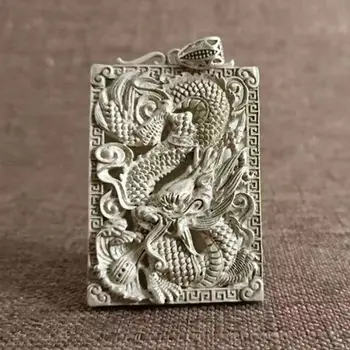 Изискан древен китайски фън шуй тибетски сребърен медальон с дракон ръчно изработени