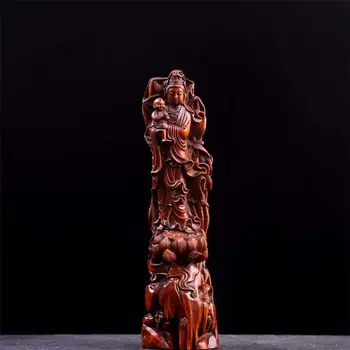 Изпращане на скулптура Сън Куан Ин: Луксозно китайското изображение на бодхисатва, фигурки, ръчно изработени от масивна дървесина, ретро акцент