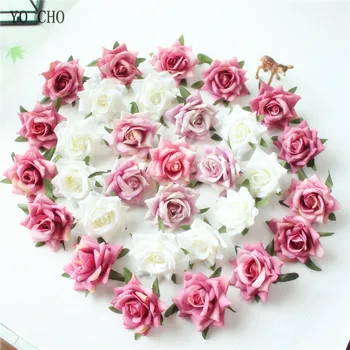 ЙО CHO 100шт розата е изкуствена корона цвете от Коприна сватбен Бял Розов божур Изкуствени цветя Червени глави изкуствени цветя Микс САМ цвете