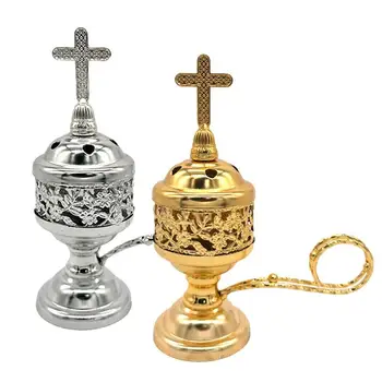 Кадилница за тамян от църквата, метален декоративен кръст, кадилница за тамян, декоративна настолна малка ароматерапия За размазывания тамян
