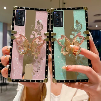 Калъф за мобилен телефон с 3D модел на пеперуда и цвете За Vivo Y16 T1 Y75 Y55 X70 X80 X70 X60 X50 X30 Pro Plus X21 NEX A S луксозен калъф-скоба