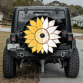 Калъф за резервна гума Sunshine Brain Мандала Camper, калъф за резервна гума Sunflower, персонален подарък за фен на автомобили, автомобилни аксесоари