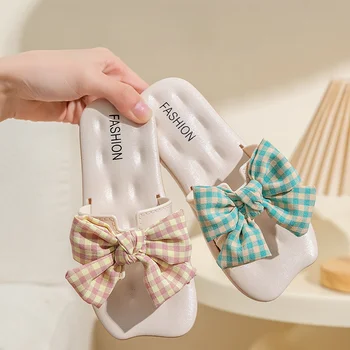 Класически Модерен чехъл, удобни чехли за родители и деца в клетка с бантиком-пеперуда, за боядисана дамски обувки за домашния офис за момичета, zapatos niña