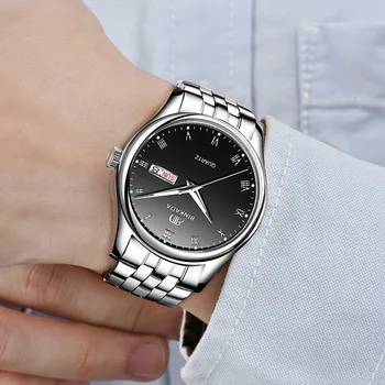 Класически мъжки часовник луксозна марка, бизнес автоматично водоустойчиви часовници, въртящи bezel, календар, каишка от неръждаема стомана, часовници BINKADA