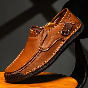 Кожени обувки за мъже, меки обувки, мъжки удобни ежедневни мъжки лоферы, мокасини, обувки за шофиране, мъжки гумена подметка, голям размер Обувки 38-48