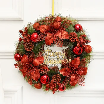 Коледна украса 35 см Коледен венец имитация на венец на вратата подвесное прозорец подпори фон аксесоари за коледната елха