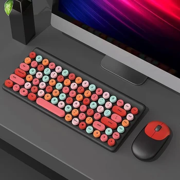 Комплект безжична геймърска клавиатура и мишка Жични детска клавиатура в стил steampunk с кръгла капачка за клавиши, Мултимедийни бутон на клавиатурата и мишката