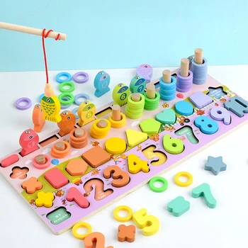 Комплект играчки за познаване на числа, Многоцветен дървена Дъска за броене на геометрична Форма, за деца, Момичета, момчета