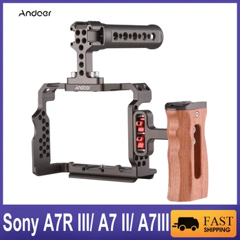Комплект камера Andoer за Sony A7R III/A7 II/A7III от алуминиева сплав с горната дръжка за запис на видео, дървена дръжка