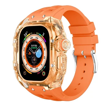 Комплект модификация Калъф + Каишка за Apple Watch Ултра Прозрачен Калъф за iWatch Серия от 49 мм Спортна Дъвка министерството на отбраната Kit Аксесоари