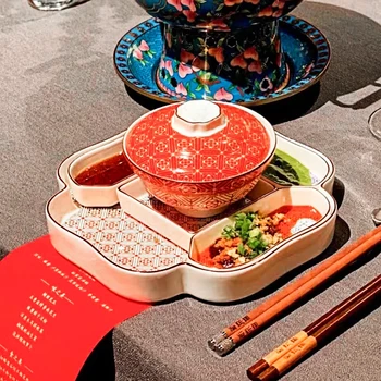 Комплект от четири позиции на нов керамичен плот в китайски стил, нова посуда Jingxi old Beijing, четка за приготвяне на агнешко месо в горещия съд, съда за подправки