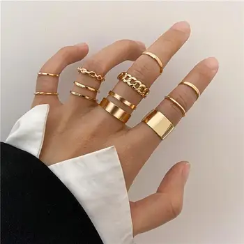 Комплект пръстени-веригата на златния цвят в стил хип-хоп за жени и Момичета, Геометрични пръстени в стил пънк и за тийнейджъри, Готически Пръстен на пръста си, Тенденция златар парти 2022