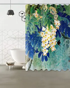 Комплекти завеса за душ от плат с цъфтящи листа, декорация за баня с куки