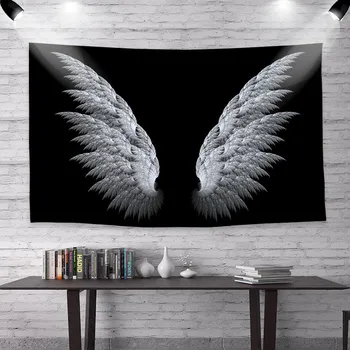 Крилата на един ангел, на гоблен на черен фон, бели Двойни крила, художествена стенни кърпа, за Украса на прозорци домашна спални, Гоблен в стил бохо