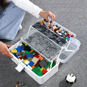 кутия за съхранение, многопластова кутия за сортиране на строителни блокове за детски играчки, кутия за класификация на части на пъзела с фини частици, куфар