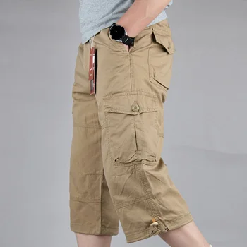 Летни къси Панталони-карго-Голяма Дължина, мъжките тела, памучни Панталони капри с множество джобове, горещи къси Панталони в стил милитари, плюс Размер 5XL