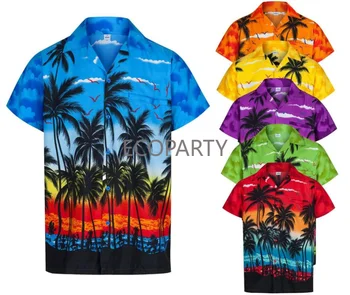 Летни модни ризи, мъжка плажна мъжка риза оверсайз с къс ръкав, хавайски върхове с принтом на кокосовата палма, мъжки дрехи Camiseta