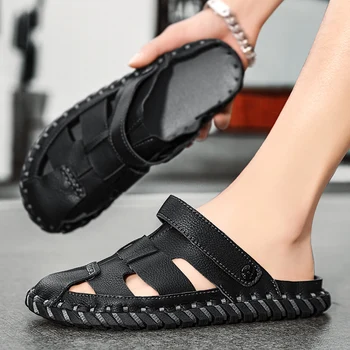 Летни нови черни сандали, лека градинска ежедневни обувки, мъжки нескользящие удобни чехли за ходене, висококачествен туристически обувки